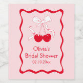 Wavy Red Roink Cherry auf Top Bow Brautparty Weinetikett (Einzelnes Label)