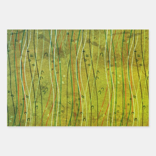 Wavy Red Strips: Moderne japanische Abstrakte Kuns Geschenkpapier Set (Vorderseite 2)