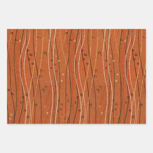 Wavy Red Strips: Moderne japanische Abstrakte Kuns Geschenkpapier Set (Vorderseite)