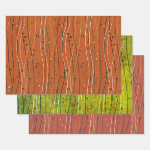 Wavy Red Strips: Moderne japanische Abstrakte Kuns Geschenkpapier Set
