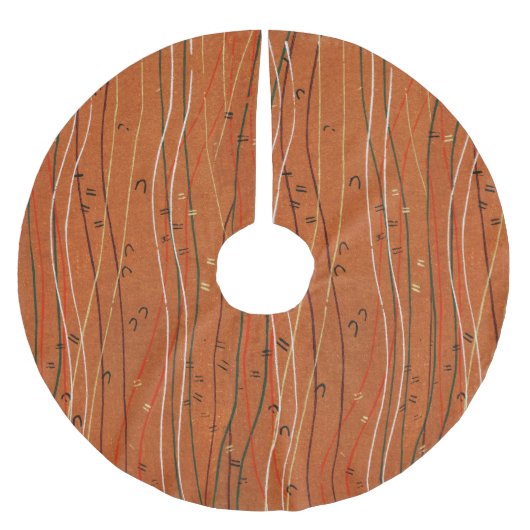 Wavy Red Strips: Moderne japanische Abstrakte Kuns Polyester Weihnachtsbaumdecke (Vorderseite)