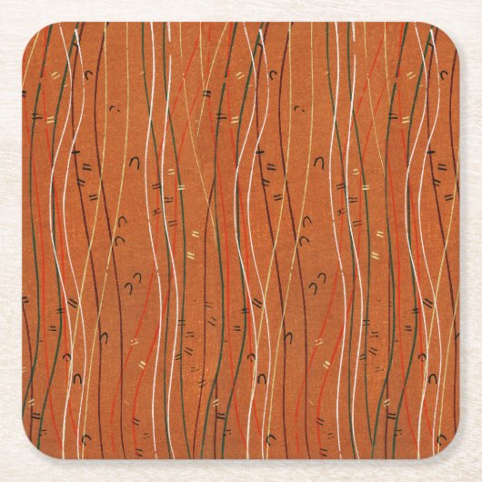 Wavy Red Strips: Moderne japanische Abstrakte Kuns Rechteckiger Pappuntersetzer (Vorderseite)