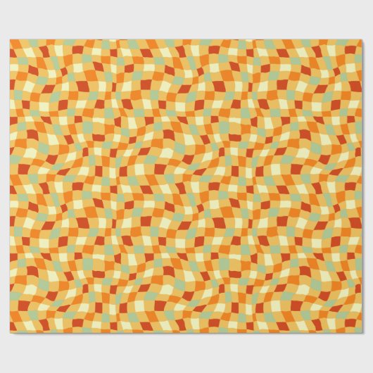 Wavy Retro 1970er Ästhetisches Schachbrett Muster Geschenkpapier (Flach)