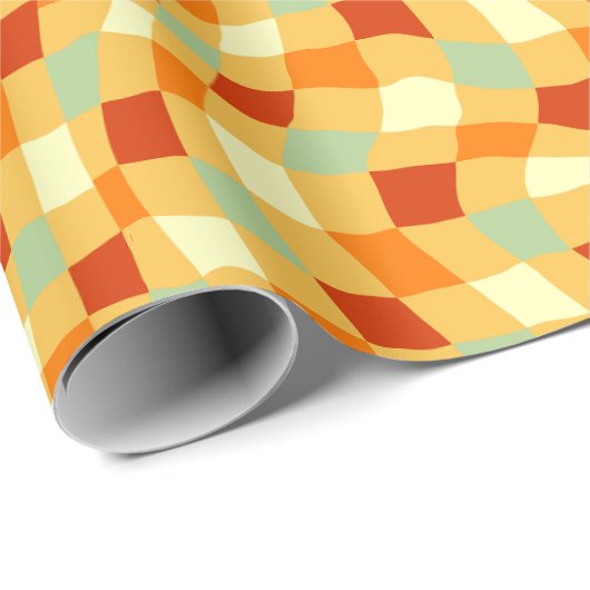 Wavy Retro 1970er Ästhetisches Schachbrett Muster Geschenkpapier (Rolleneckpunkt)