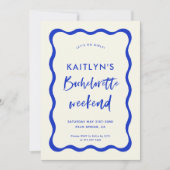 Wavy Retro Blue Bachelorette Wochenende Ausflug Einladung (Vorderseite)