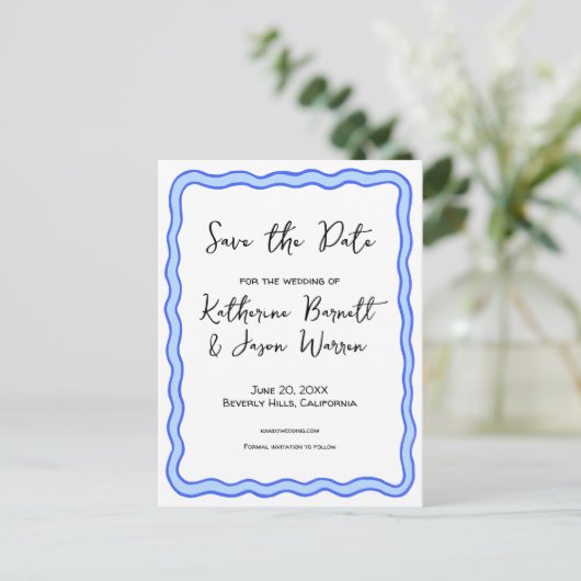 Wavy Retro Groovy Save the Date Wasserfarbe Postkarte (Stehend Vorderseite)