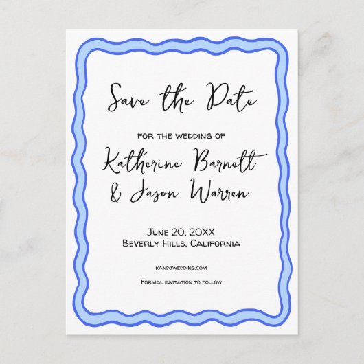 Wavy Retro Groovy Save the Date Wasserfarbe Postkarte (Vorderseite)