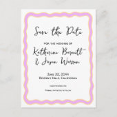 Wavy Retro Groovy Save the Date Wasserfarbe Postkarte (Vorderseite)