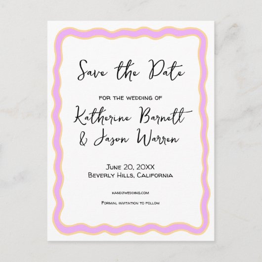 Wavy Retro Groovy Save the Date Wasserfarbe Postkarte (Vorderseite)