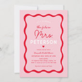 Wavy Retro Rosa und Red Future Frau Brautparty Einladung (Vorderseite)