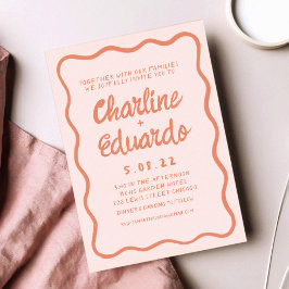 Wavy Retro Rosa und Rote Handschrift Hochzeit Einladung