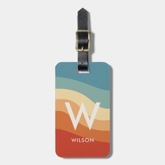 Wavy Retro Strip Monogram Personal Gepäckanhänger (Vorderseite vertikal)