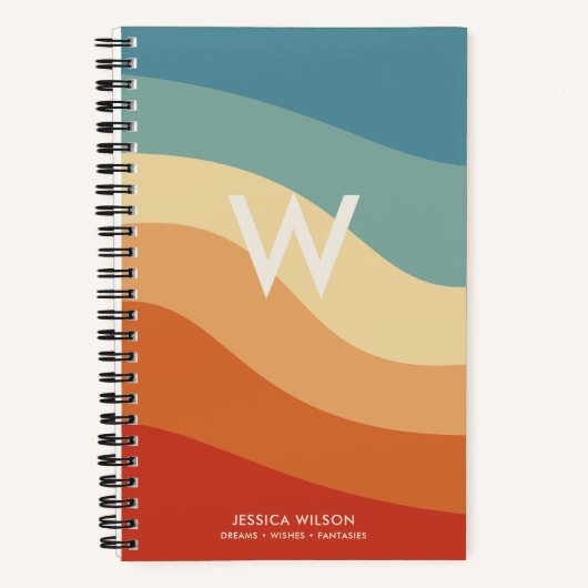 Wavy Retro Strip Monogram Personal Notizblock (Vorderseite)