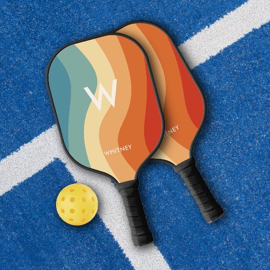 Wavy Retro Strip Monogram Personal Pickleball Schläger