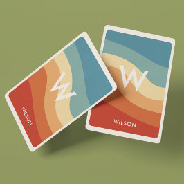 Wavy Retro Strip Monogram Personal Spielkarten
