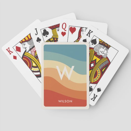 Wavy Retro Strip Monogram Personal Spielkarten (Rückseite)