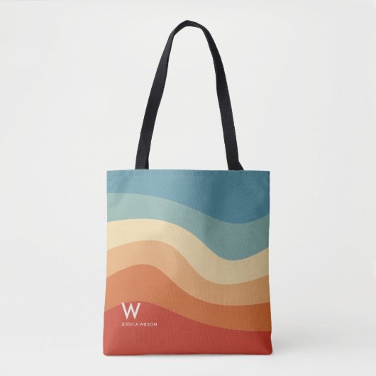 Wavy Retro Strip Monogram Personal Tasche (Vorderseite)
