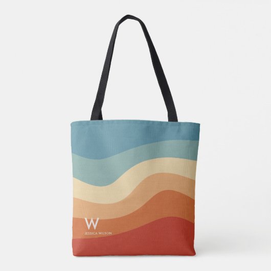 Wavy Retro Strip Monogram Personal Tasche (Rückseite)