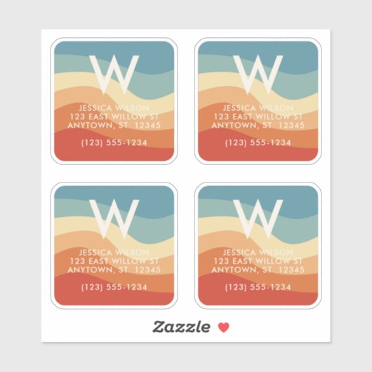 Wavy Retro Strip Monogram Persönliche Kontaktaufna Aufkleber (Blatt)