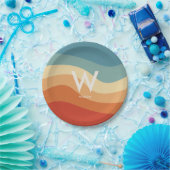 Wavy Retro Strip Monogram Persönliches Party Pappteller (Party)