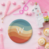 Wavy Retro Strip Monogram Persönliches Party Pappteller (Party)