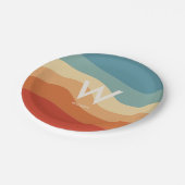 Wavy Retro Strip Monogram Persönliches Party Pappteller (Schrägansicht)