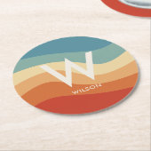 Wavy Retro Strip Monogram Persönliches Party Runder Pappuntersetzer (Angewinkelt)