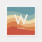 Wavy Retro Strip Monogram Persönliches Party Serviette (Vorderseite)
