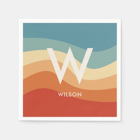 Wavy Retro Strip Monogram Persönliches Party Serviette (Vorderseite)