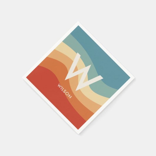 Wavy Retro Strip Monogram Persönliches Party Serviette (Ecke)