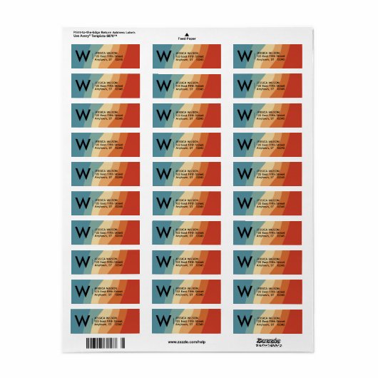 Wavy Retro Strip Monogram Rücksendeadresse (Vorne)