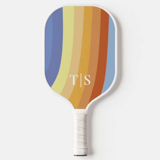 Wavy Retro Stripe Monogram Pickleball Schläger (Vorderseite)
