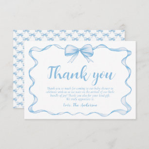 Wavy Ribbon Frame Dusty Blue Bow Baby Dusche Dankeskarte