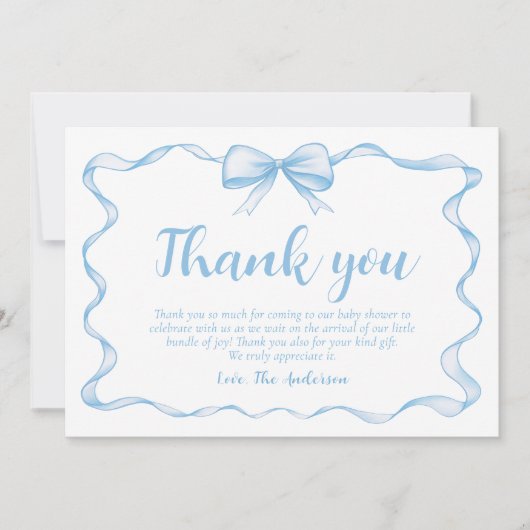Wavy Ribbon Frame Dusty Blue Bow Baby Dusche Einladung (Vorderseite)
