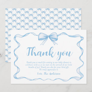 Wavy Ribbon Frame Dusty Blue Bow Baby Dusche Einladung