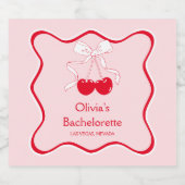 Wavy Rosa Cherry auf Top Bachelorette Champagne Schaumweinetikett (Einzelnes Label)