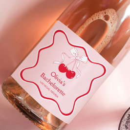 Wavy Rosa Cherry auf Top Bachelorette Champagne Schaumweinetikett