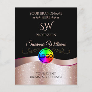 Wavy Rose Gold Decoder Schwarzes Logo und Monogram Flyer