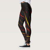 Wavy rote goldene lange Striche auf dunklem Hinter Leggings (Links)