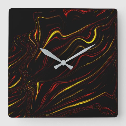 Wavy rote goldene lange Striche auf dunklem Hinter Quadratische Wanduhr (Vorderseite)