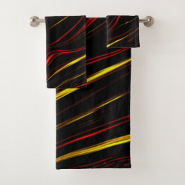 Wavy rote goldlange Spuren auf schwarzem Hintergru Badhandtuch Set