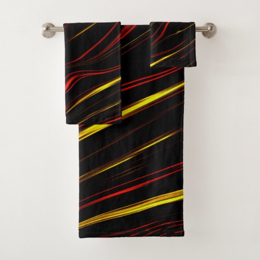 Wavy rote goldlange Spuren auf schwarzem Hintergru Badhandtuch Set (Insitu)