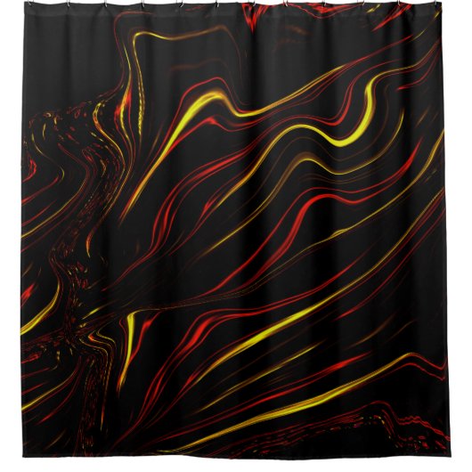 Wavy rote goldlange Spuren auf schwarzem Hintergru Duschvorhang (Vorderseite)
