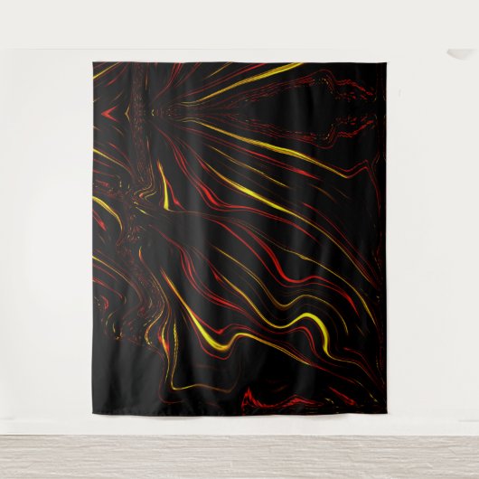 Wavy rote goldlange Spuren auf schwarzem Hintergru Wandteppich (Vorderseite)