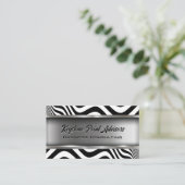 Wavy Schwarz-weiß Lines | Metallisch Visitenkarte (Stehend Vorderseite)
