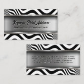 Wavy Schwarz-weiß Lines | Metallisch Visitenkarte (Vorne/Hinten)