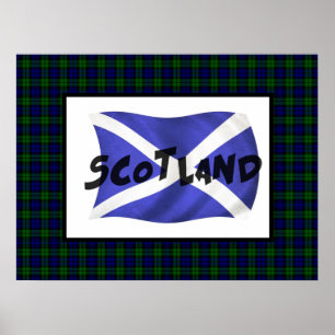 Wavy Scotland Flag und Tartan Poster