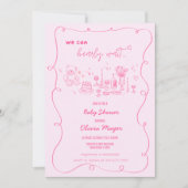 Wavy Scribble Hand Drawing Bearly Wait Baby Dusche Einladung (Vorderseite)