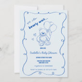 Wavy Scribble Hand Drawing Bearly Wait Baby Dusche Einladung (Vorderseite)