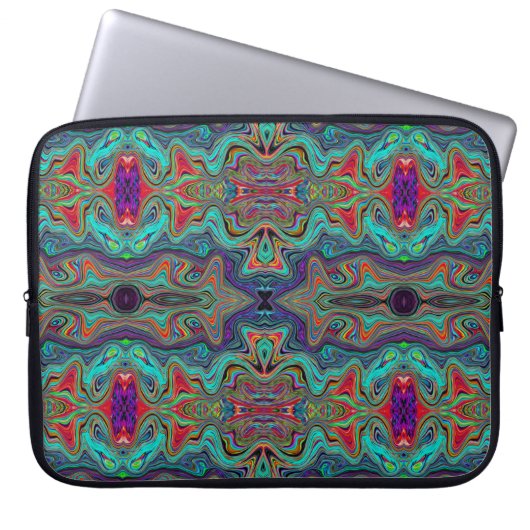 Wavy Sea Foam Green and Red Trippy Muster Laptopschutzhülle (Vorderseite)